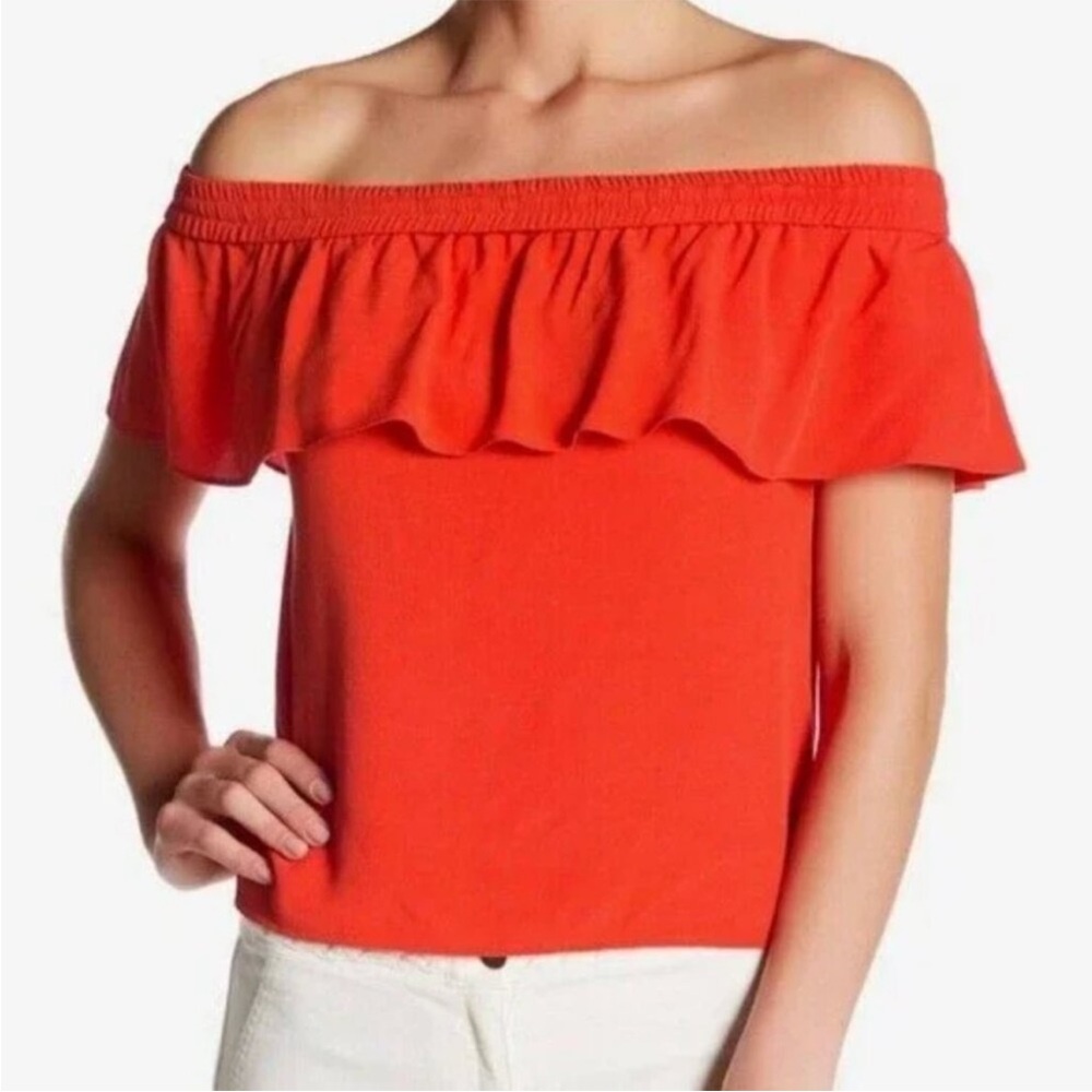 Veronica Beard Coast Ruffle Off-the-Shoulder Top in Orange Size 4 - Picture 11 of 11